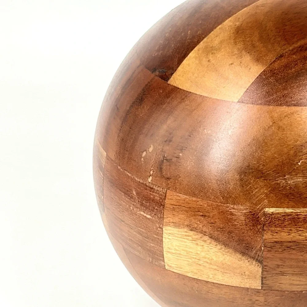 Vintage Segmented Wood Sphere Decorative Orb 6 Inch MCM Geometric Wooden Ball